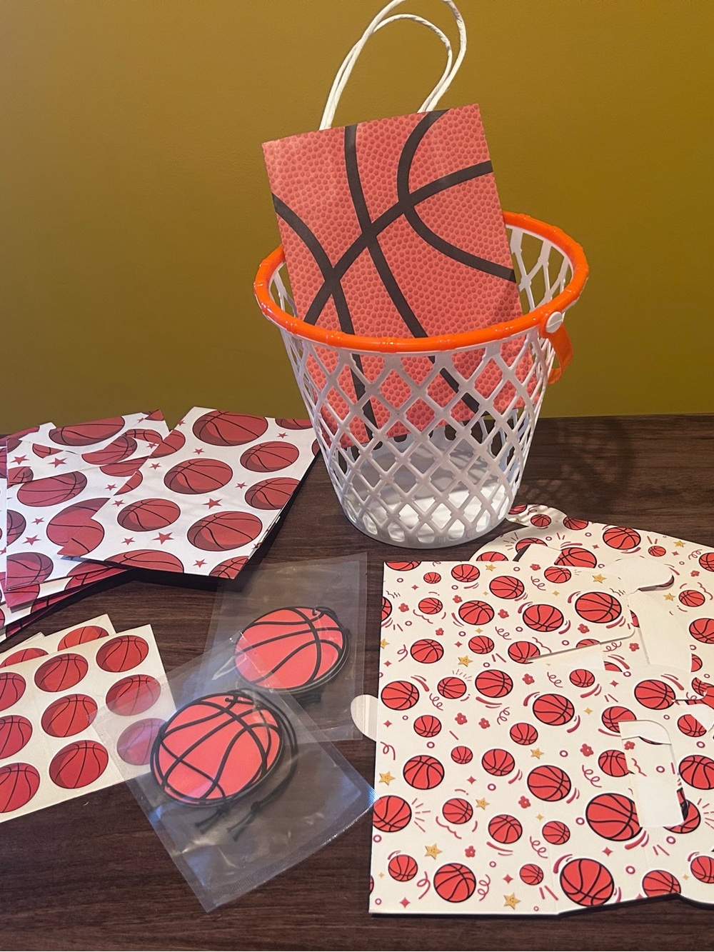 Basketball mom cheerleader Party pre-game favor bags and gifts set never used